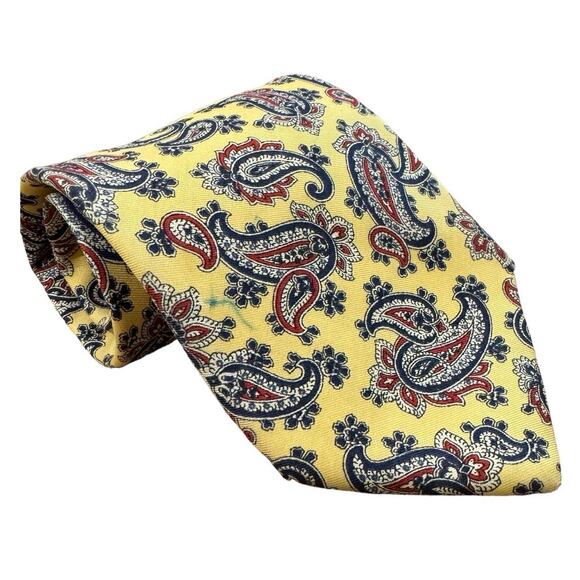 Brooks Brothers Makers All Silk Made in USA Yellow Paisley Tie Necktie - Picture 1 of 4